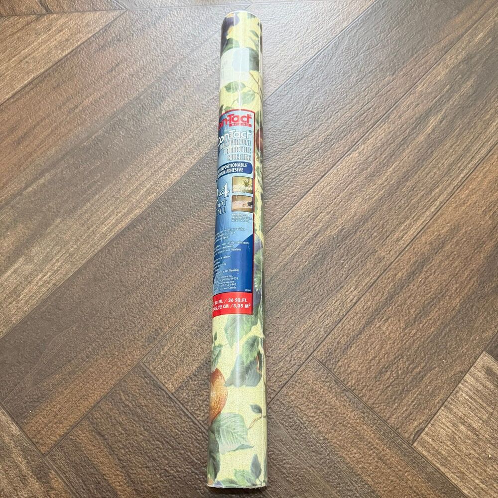 Vintage Con-Tact Brand Fruit & Ivy Shelf Liner Contact Paper Roll 24 Ft Kitchen